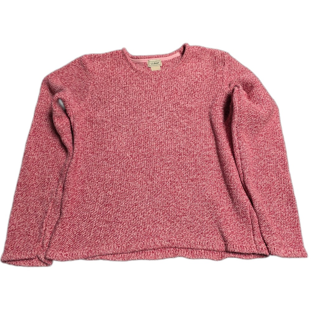 L.L. Bean Marled Shaker Knit Sweater Women's Size XS Pink Crewneck Cotton